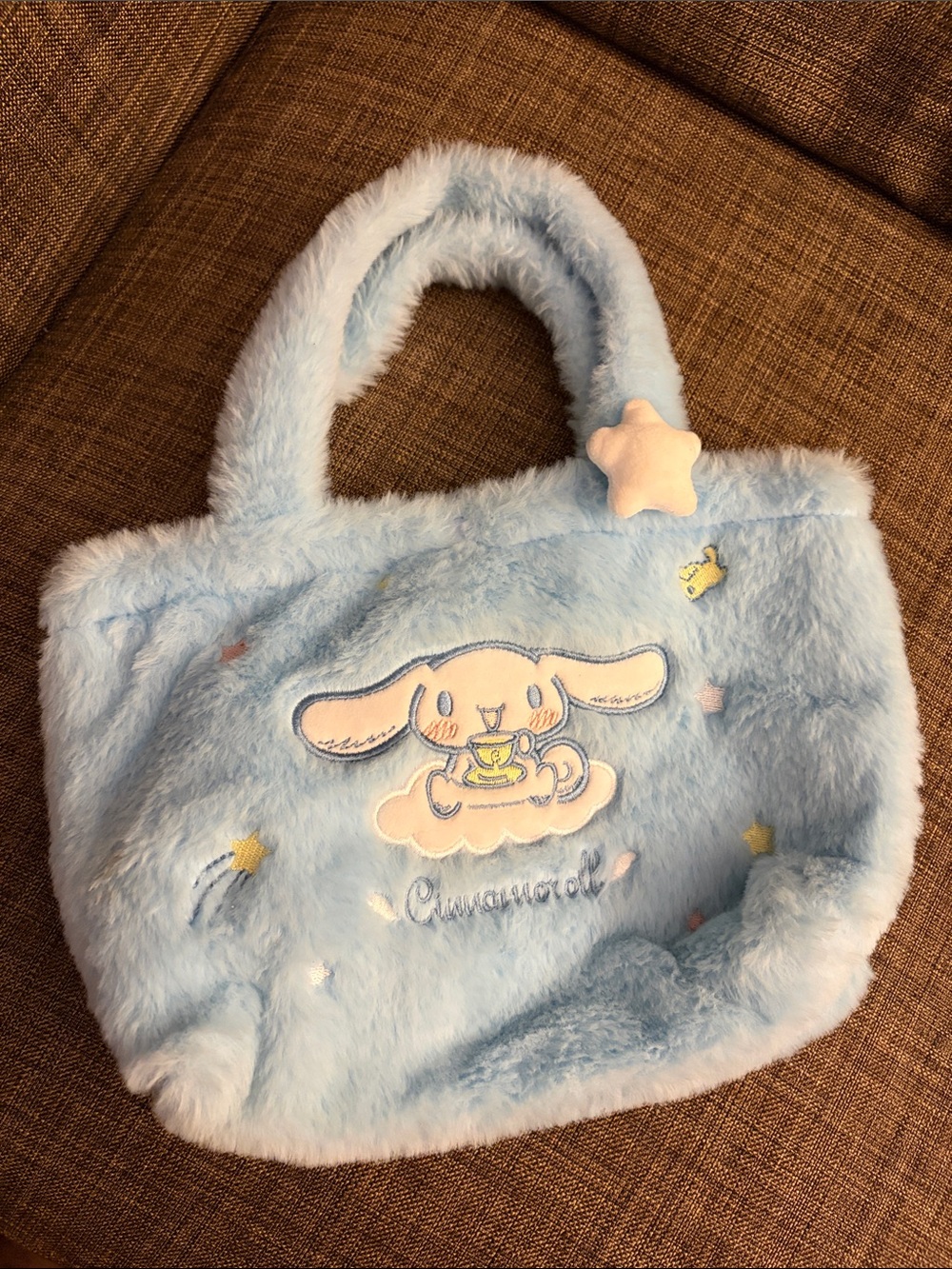 Sanrio Cinnamoroll Plush Tote Bag in Baby Blue with Star Charm